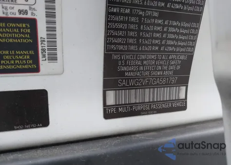 2016 Land Rover Range Rover Sport 3.0L V6 Supercharged Se z USA, uszkodzony, nr VIN SALWG2VF7GA581797